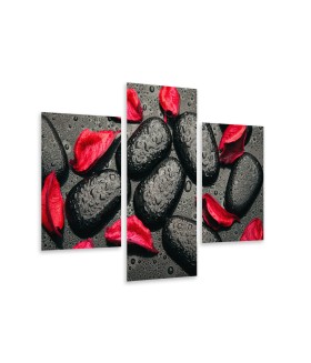 Multi-canvas 3x Black stones red petals